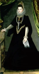 A infanta Isabel Clara Eugénia (1566-1633), filha do rei Filipe II de Espanha (1556-98) e de Isabel de Valois (1545-68), 1599